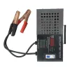 Black digital battery tester with red LED display, indicator light, power switch, copper clamp cable Application Scenario